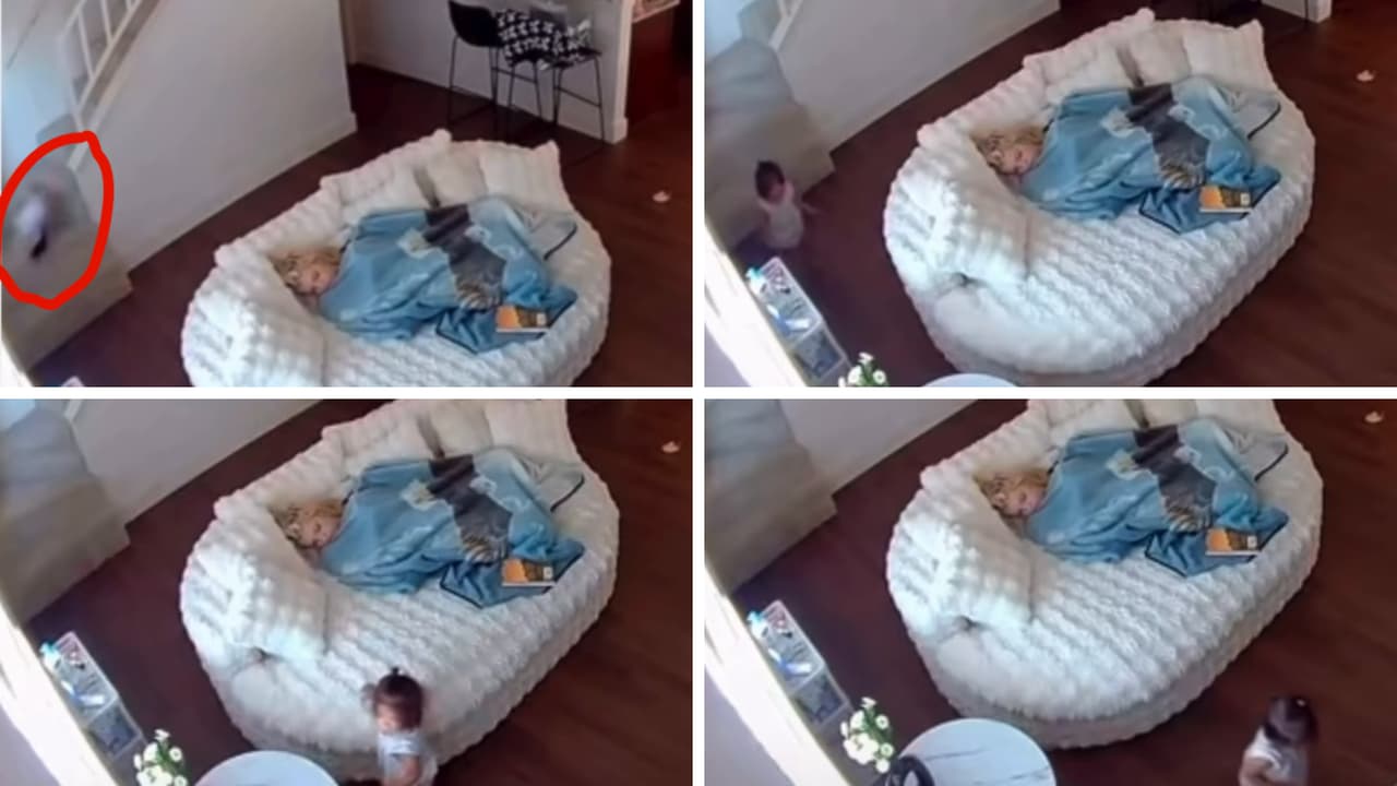 Baby falls down the stairs, CCTV captures terrifying moments Baby falls down the stairs, CCTV captures terrifying moments