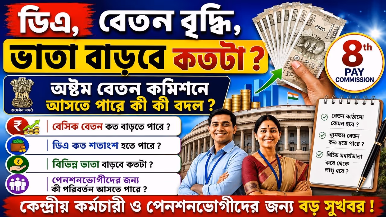 ৮ম বেতন কমিশন: আপনার মাইনে কতটা বাড়তে পারে? ৮ম বেতন কমিশন: আপনার মাইনে কতটা বাড়তে পারে?
