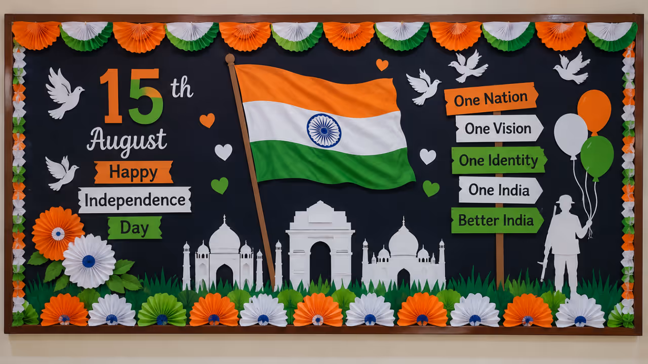 १५ ऑगस्टसाठी शाळेतील सजावट (decoration for independence day 2026) १५ ऑगस्टसाठी शाळेतील सजावट (decoration for independence day 2026)