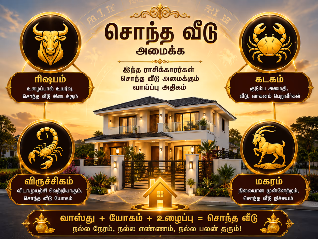 சொந்த வீடு யோகம் பெறும் அதிர்ஷ்ட ராசிகள்: சொந்த வீடு யோகம் பெறும் அதிர்ஷ்ட ராசிகள்: