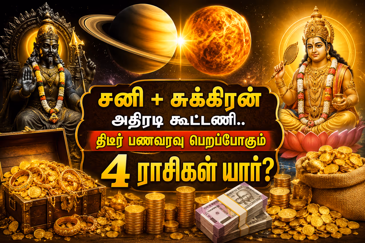 சனி + சுக்கிரன் அதிரடி கூட்டணி.. திடீர் பணவரவு பெறப்போகும் 4 ராசிகள் யார்? சனி + சுக்கிரன் அதிரடி கூட்டணி.. திடீர் பணவரவு பெறப்போகும் 4 ராசிகள் யார்?