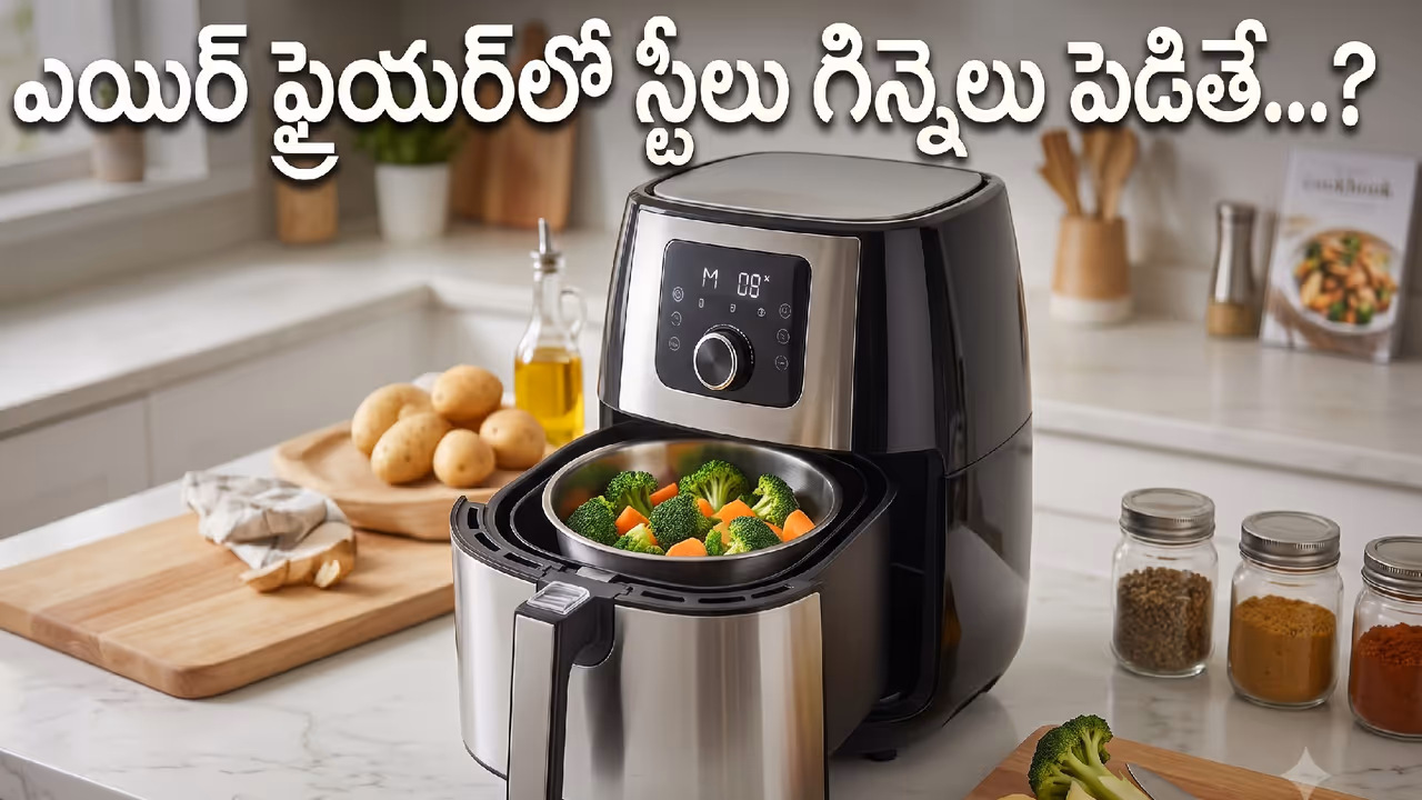 ఎయిర్ ఫ్రైయర్లో స్లీలు గిన్నెలు పెట్టొచ్చా? ఎయిర్ ఫ్రైయర్లో స్లీలు గిన్నెలు పెట్టొచ్చా?