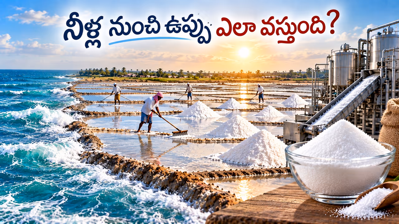 సీ వాటర్ టు క్రిస్టల్ సాల్ట్: ఉప్పు తయారీ వెనుక ఉన్న సీక్రెట్ సైన్స్ ఇదే సీ వాటర్ టు క్రిస్టల్ సాల్ట్: ఉప్పు తయారీ వెనుక ఉన్న సీక్రెట్ సైన్స్ ఇదే
