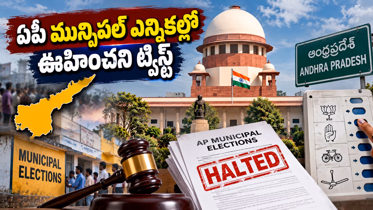 ఏపీ మున్సిపల్ ఎన్నికల్లో ఊహించని ట్విస్ట్.. సుప్రీంకోర్టు ఆదేశాలతో షాక్లో అభ్యర్థులు ఏపీ మున్సిపల్ ఎన్నికల్లో ఊహించని ట్విస్ట్.. సుప్రీంకోర్టు ఆదేశాలతో షాక్లో అభ్యర్థులు