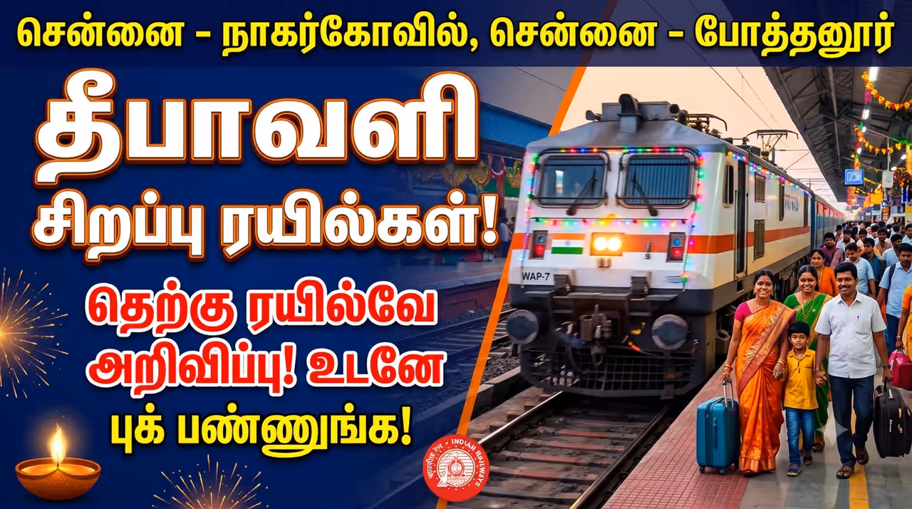 தெற்கு ரயில்வே அறிவித்த சிறப்பு ரயில்கள்.! தெற்கு ரயில்வே அறிவித்த சிறப்பு ரயில்கள்.!