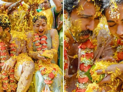 rashmika mandanna vijay deverakonda share haldi ceremony photos after 19 days on wedding in udaipur