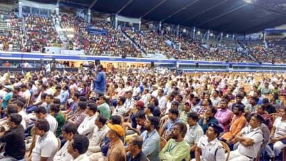 Mamata Banerjee addresses the aggrieved teachers at Netaji Indoor Stadium