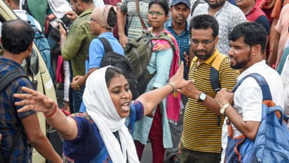 Teachers take part in a protest rally marching towards SSC office