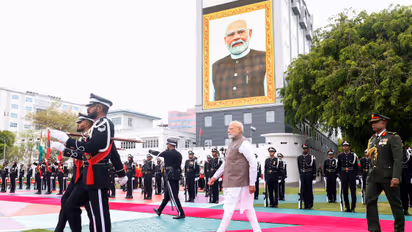 PM Modi receives a ceremonial welcome at Republic Square, in Malé