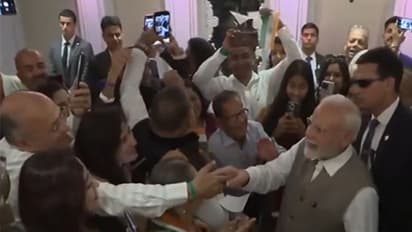 PM Modi greets Indian diaspora in Cyprus. (Photo/DD,ANI)