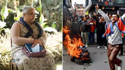 Sushila Karki (L) and Nepal protesters (R)