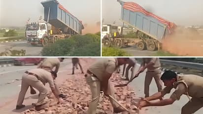 Greater Noida dumper driver viral video of dumper driver dumping stones on UP expressway sparks debate over road safety