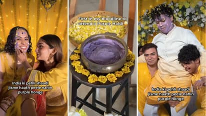 Couples purple Haldi ceremony goes viral video leaves internet divided netizens crack Thanos jokes