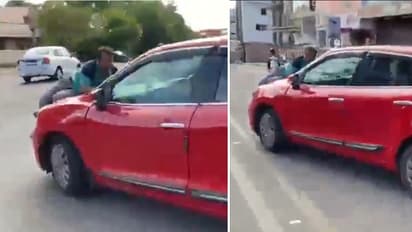 Caught On Camera: Man Dragged 500 Metres On Car Bonnet Over Alleged Loan Dispute in Mysuru (WATCH)
