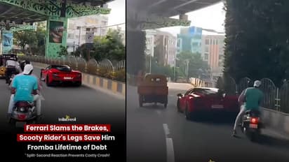 Hyderabad Scooty Rider Stops Inches Before Hitting Luxury Car, Viral Video Stuns Internet