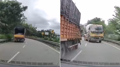 Hyderabad Shocking Dashcam Viral Video: Professor Narrowly Escapes Head-On Crash With Wrong-Way Truck | WATCH