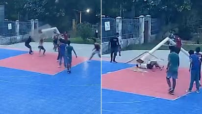 Gurugram Horror: Basketball Pole Crashes Onto Resident, Disturbing CCTV Video Goes Viral (WATCH)