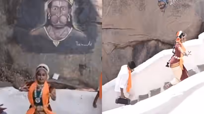 R Harshitha performs Bharatanatyam while climbing Anjanadri Hill