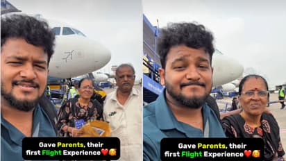 Emotional moment as a son takes his middle-class parents on their first flight