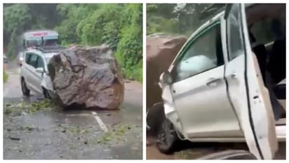 huge rock fell on the vehicle of a health department officer