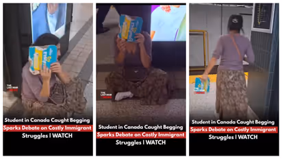 Student begging in a subway in Canada