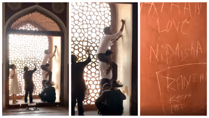 Visitors wrote names in the tomb of Humayun