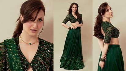 Elli AvrRam green lehenga look