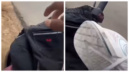 woman returned used jeans and shoes