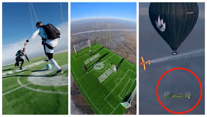  Russians plays football in the sky at 5900 feet