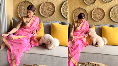 Twinkle Khanna golden blouse in pink saree