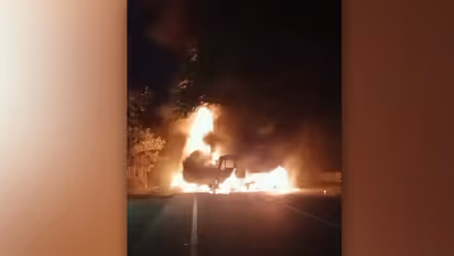 lorries collide and catch fire in kalladikkode, driver dies