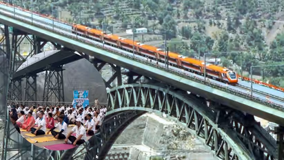 Yoga session at the Chenab Rail Bridge (Photo/ANI)