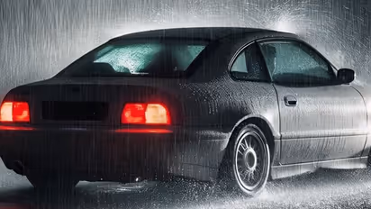 car in rain