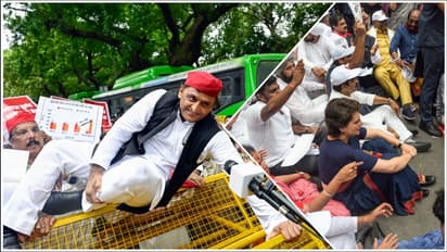 Akhilesh Yadav and Priyanka Gandhi during protests