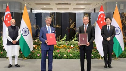 Indian Foreign Minister Subrahmanyam Jaishankar and Singapore foreign minister Vivian Balakrishnan 