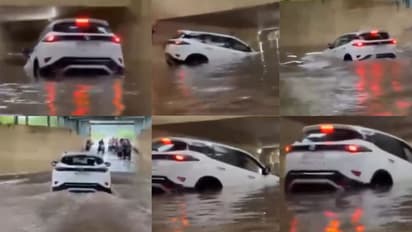 Tata harrier suv stuck in water logged