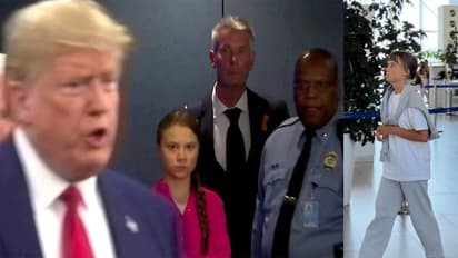 Donald Trump and Swedish activist Greta Thunberg in backdrop - Reuters