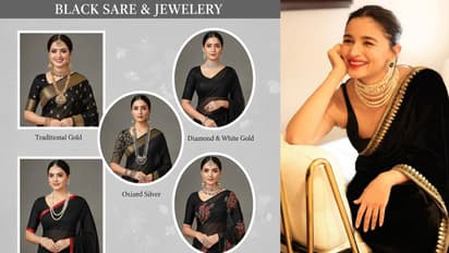 black saree with jewellery