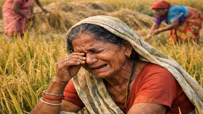 Woman crying paddy field