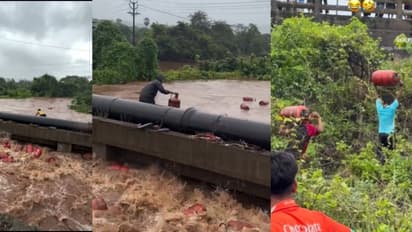 maharashtra raigad flood 3000 lpg cylinder washed away hpcl patalganga river warning