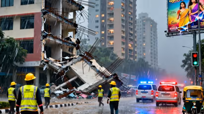 delhi heavy rain red alert waterlogging building collapse traffic jam 3 deaths