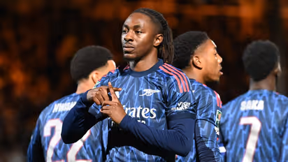 Eze celebrates after scoring first Arsenal goal