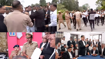 Lawyers break barricades chant Jai Shri Ram seeking FIR agains rav