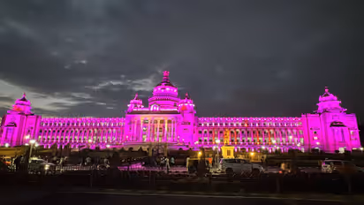 Vidhan soudha building illuminated in pink today
