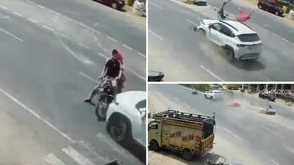 Jaipur Crash Video Couple Critical After Overspeeding Car Rams Motorcycle in Jaipur Driver Absconding