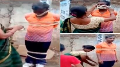 Madhya Pradesh Liquor Protest Balaghat Woman Tapes Husband Mouth Ties Him to Pole After He Disrupts Liquor Shop Protest