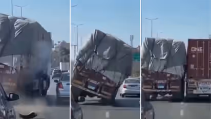 Egypt Driver's Split-Second Move Saves Swerving Truck After Tyre Bursts on Egypt Highway (WATCH)