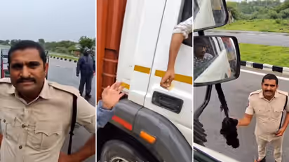 Truck Driver Questions Alleged Excise Collection At Telangana Border Illegal Chai Pani Money Collection Video Viral