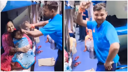 Tea vendor spots exhausted mother, dances to comfort her crying child on train