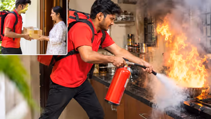 delivery agent puts out kitchen fire saves woman viral video suh
